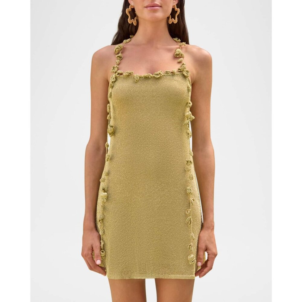Cult Gaia Alonza Knit Dress in Gold Large New Womens Mini Metallic Cocktail - Picture 17 of 17